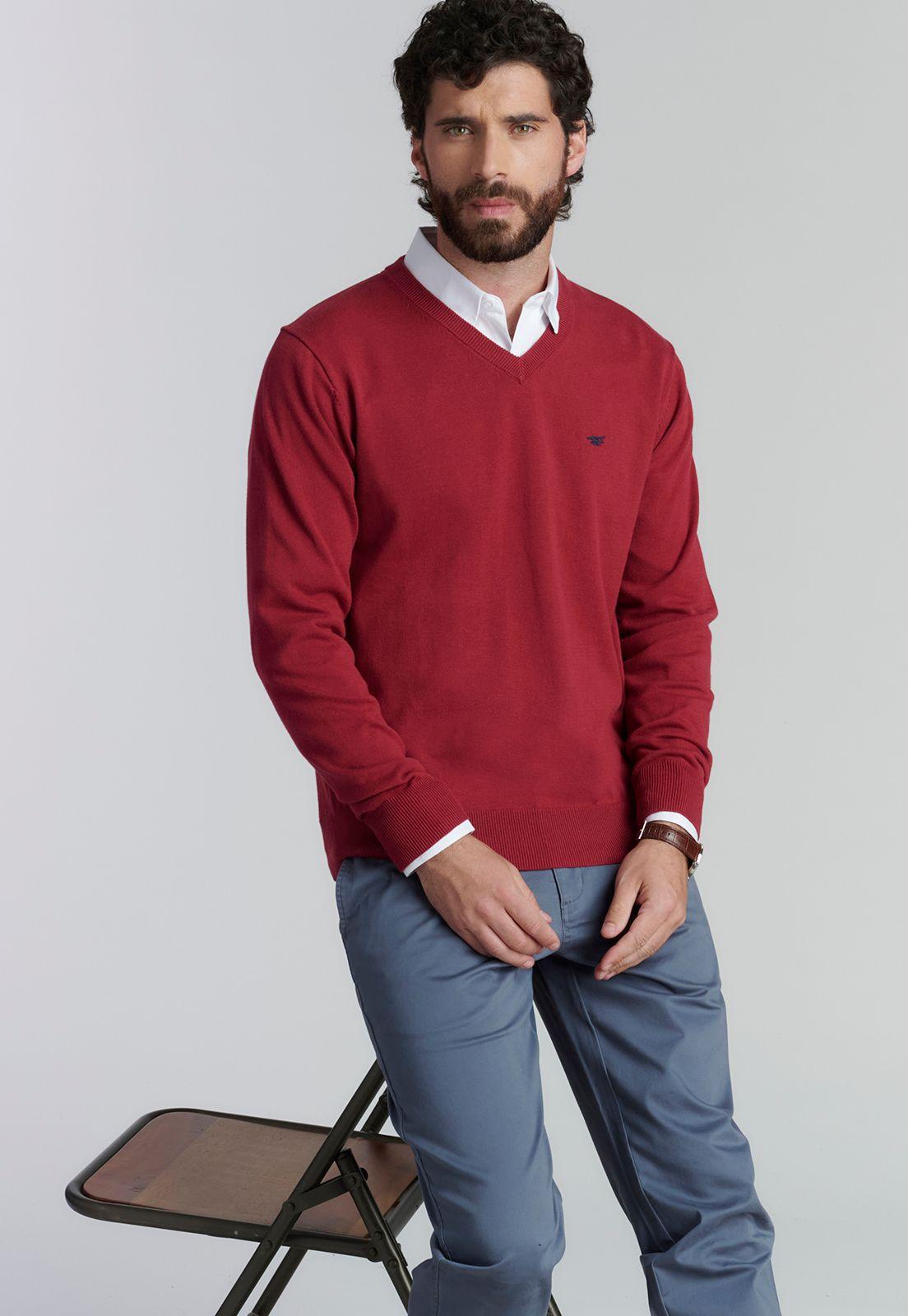 Sweater V Neck Solido F Smart Casual Burgundy-4