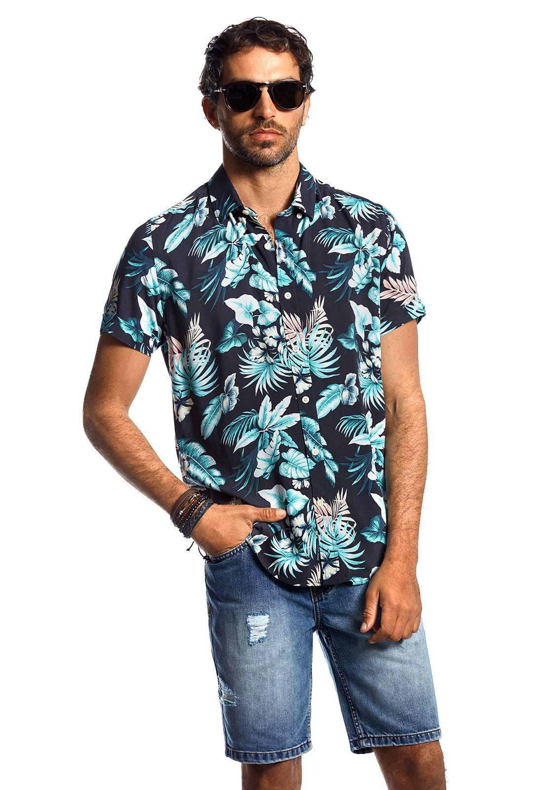 Camisa Manga Corta Estampada Parma Fj Navy-0