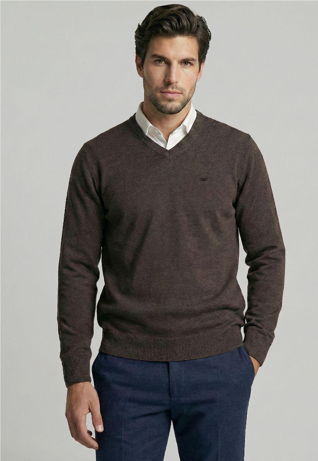 Sweater Atlanta V-Neck Brown  Melange-0