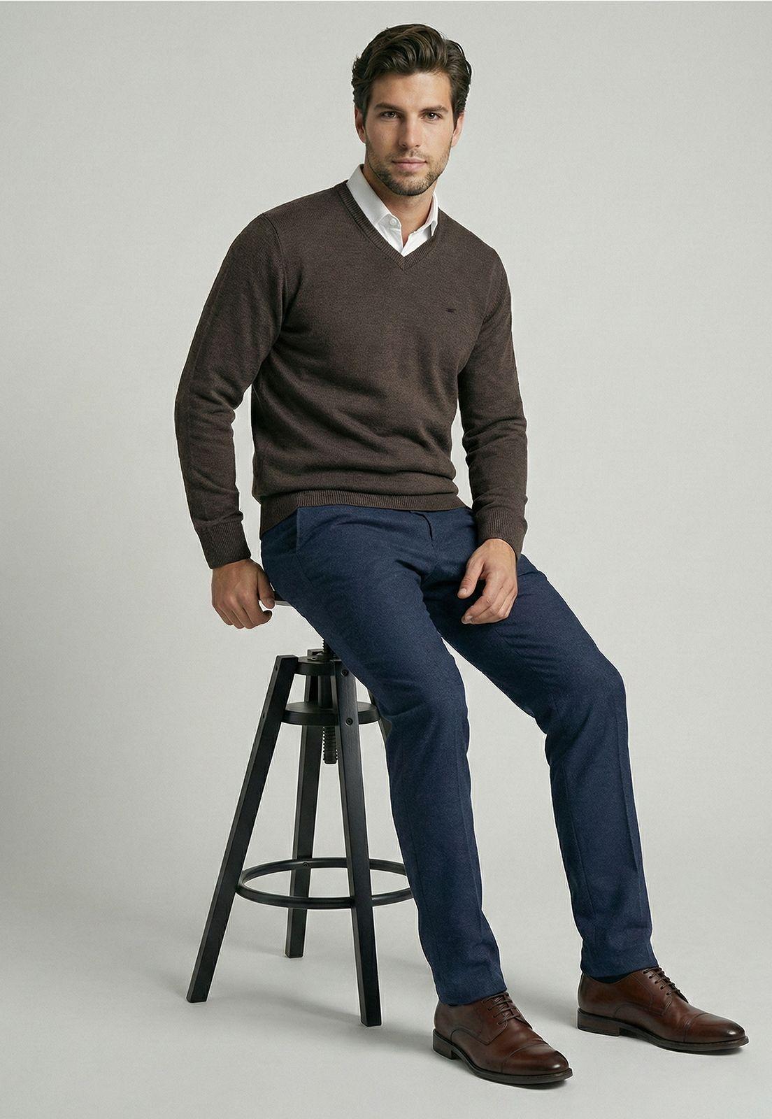 Sweater Atlanta V-Neck Brown  Melange-4