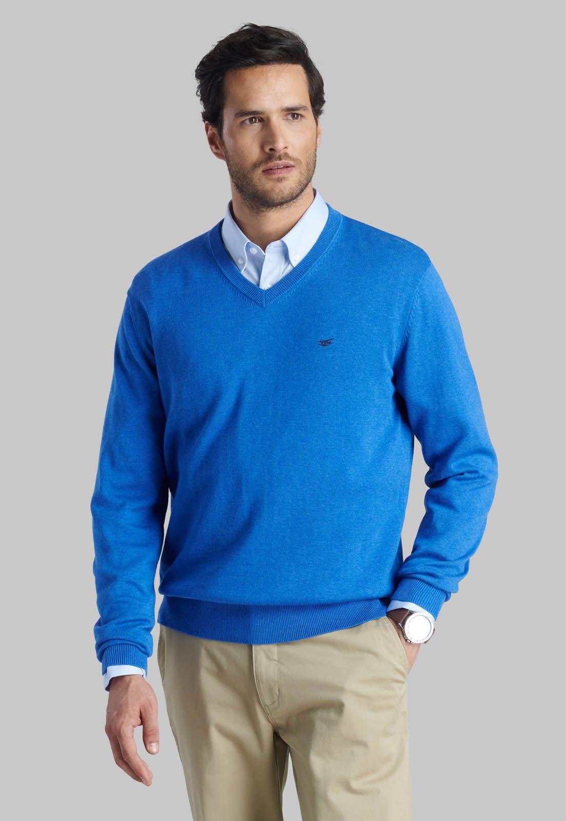 Sweater V Neck Melange Royal-0