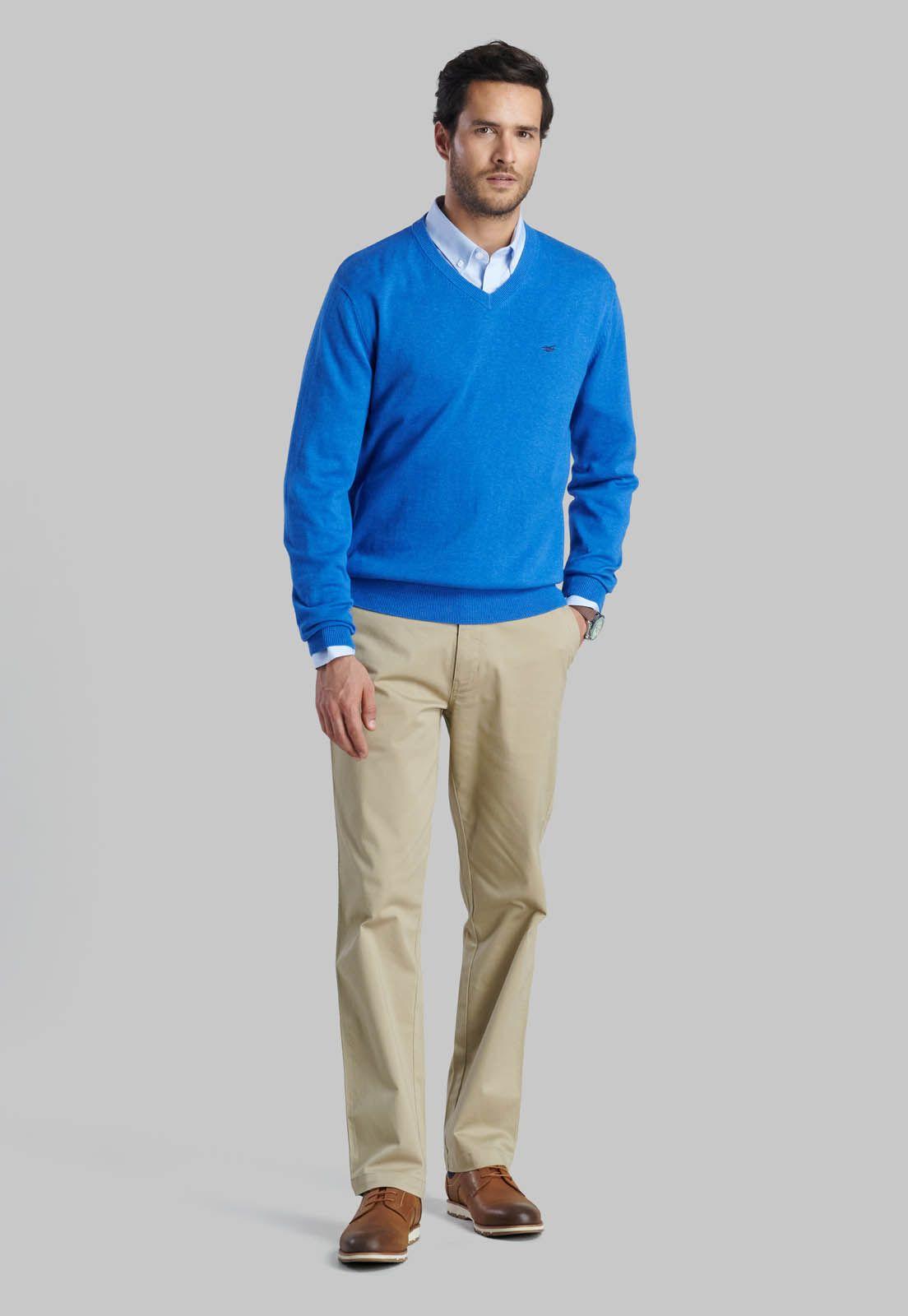 Sweater V Neck Melange Royal-1