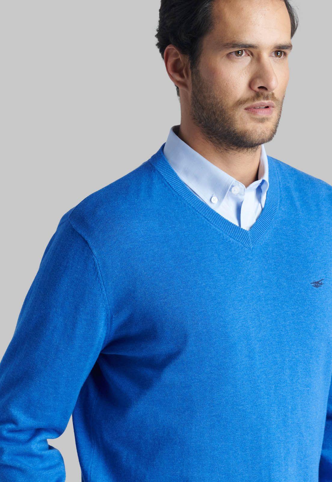 Sweater V Neck Melange Royal-2