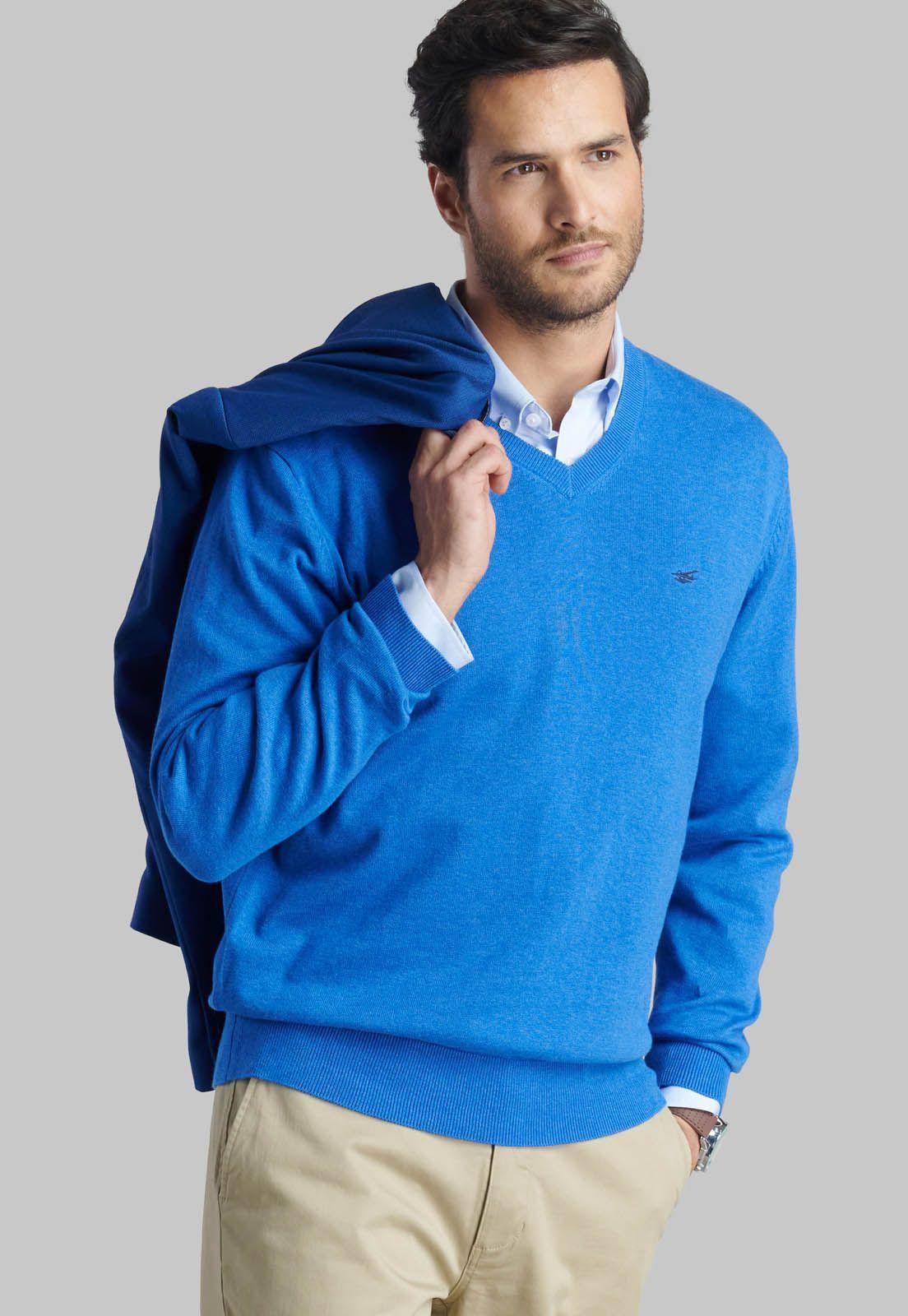 Sweater V Neck Melange Royal-4