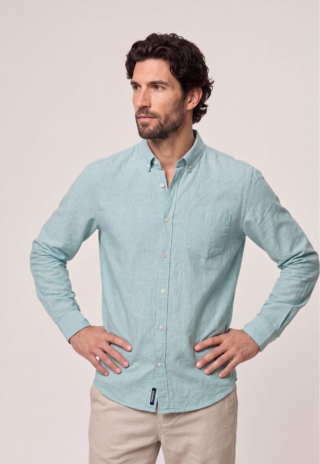 Camisa Sport Lino Melange Green-0