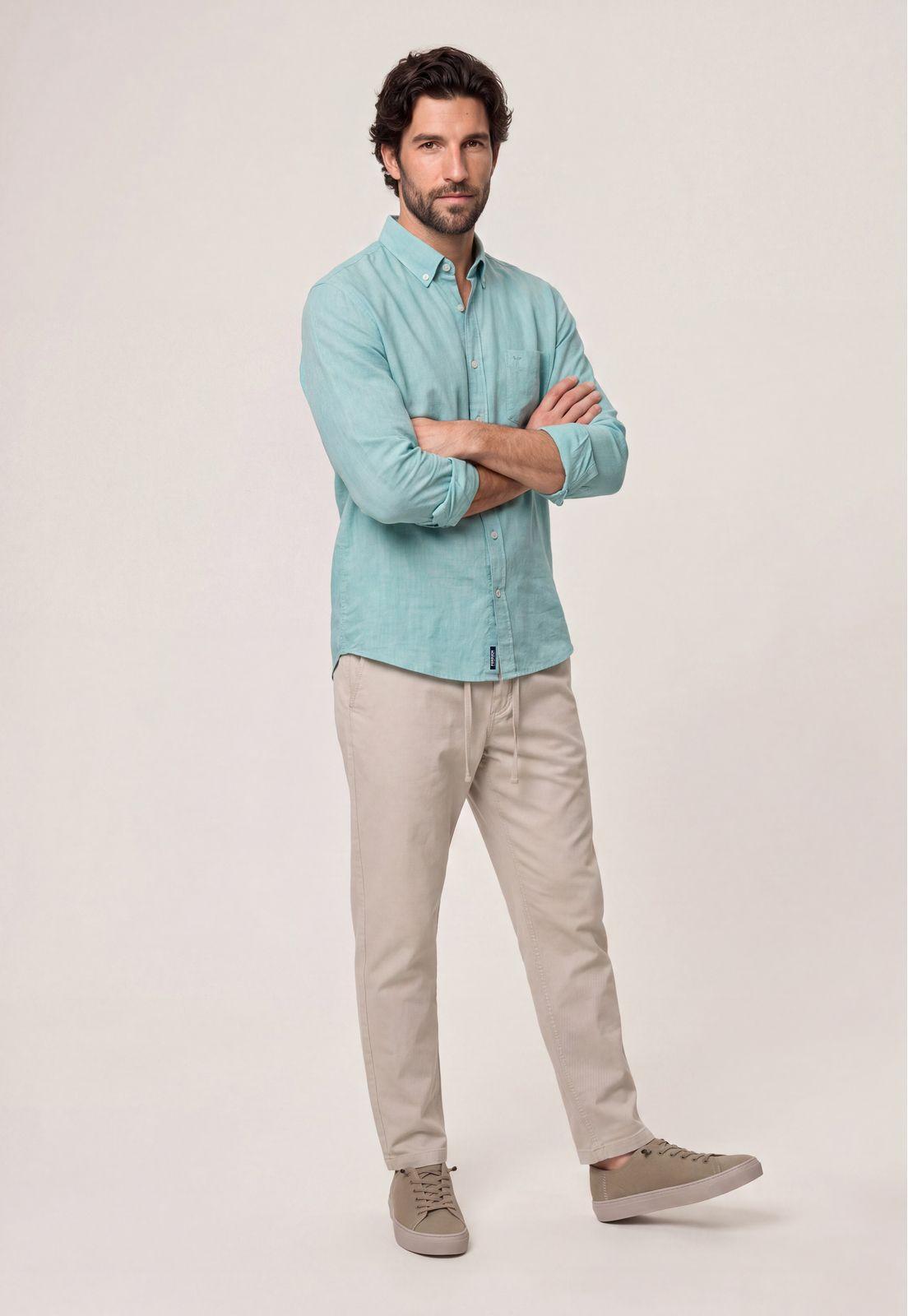 Camisa Sport Lino Melange Green-1