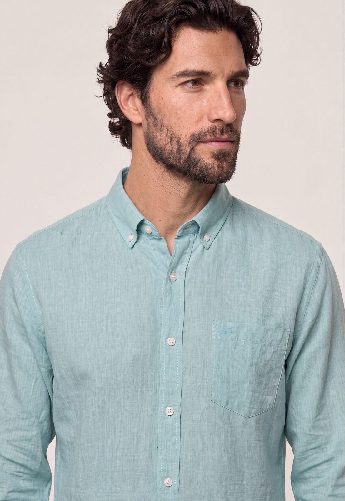 Camisa Sport Lino Melange Green-3