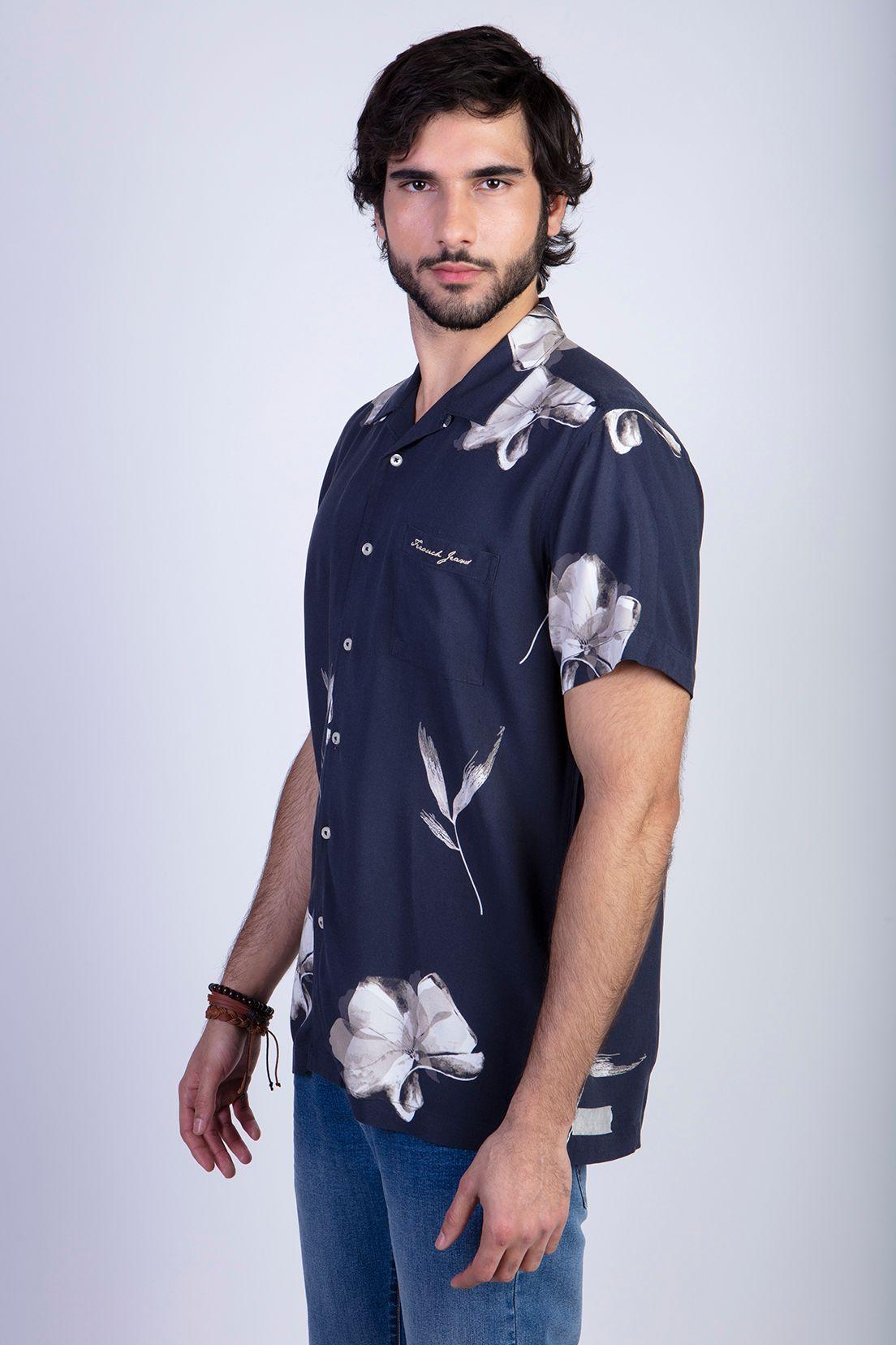 Camisa Estampada Flores Fj Black-0