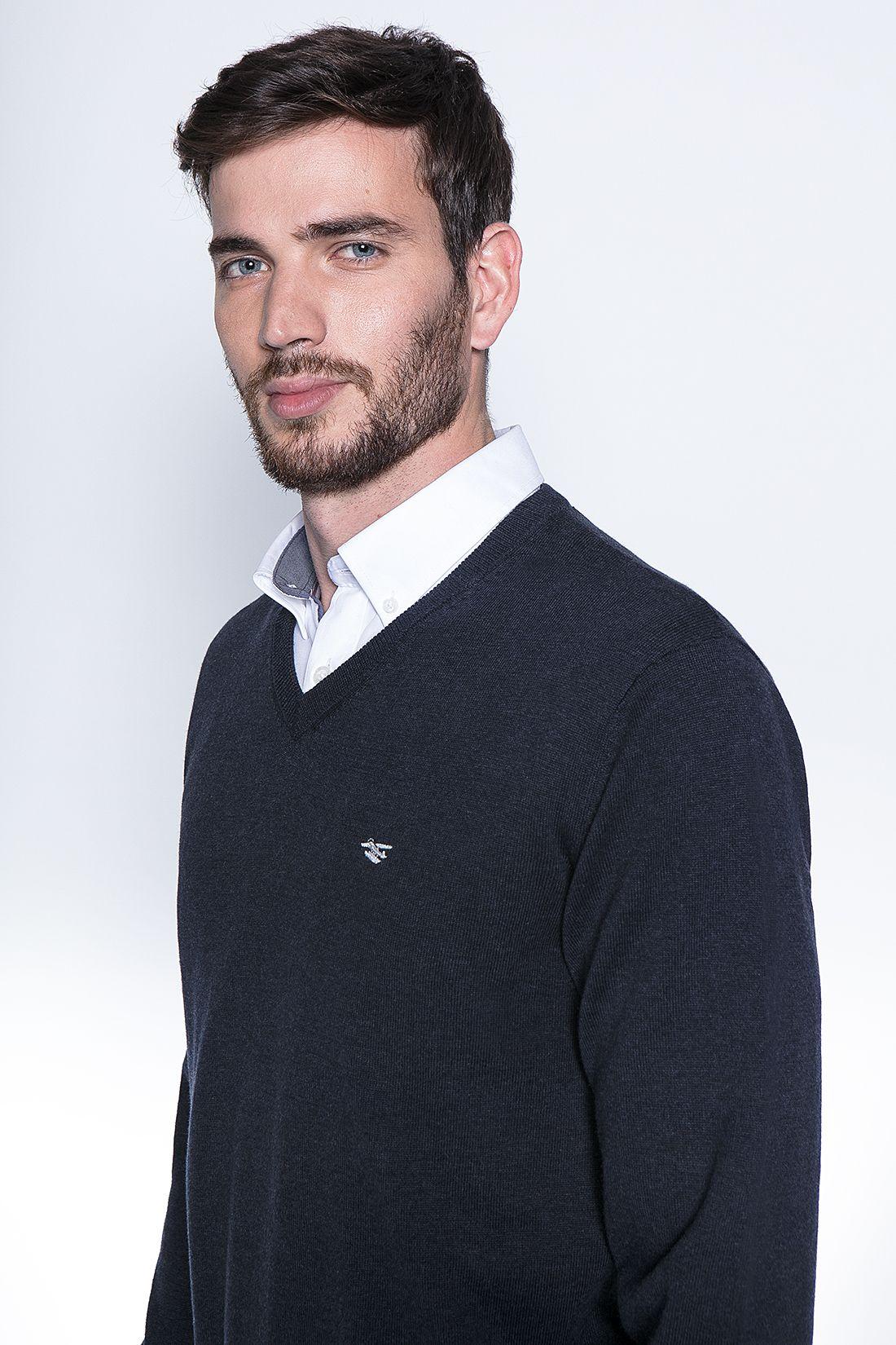Melange Sweater Smart Casual L/S Navy-2