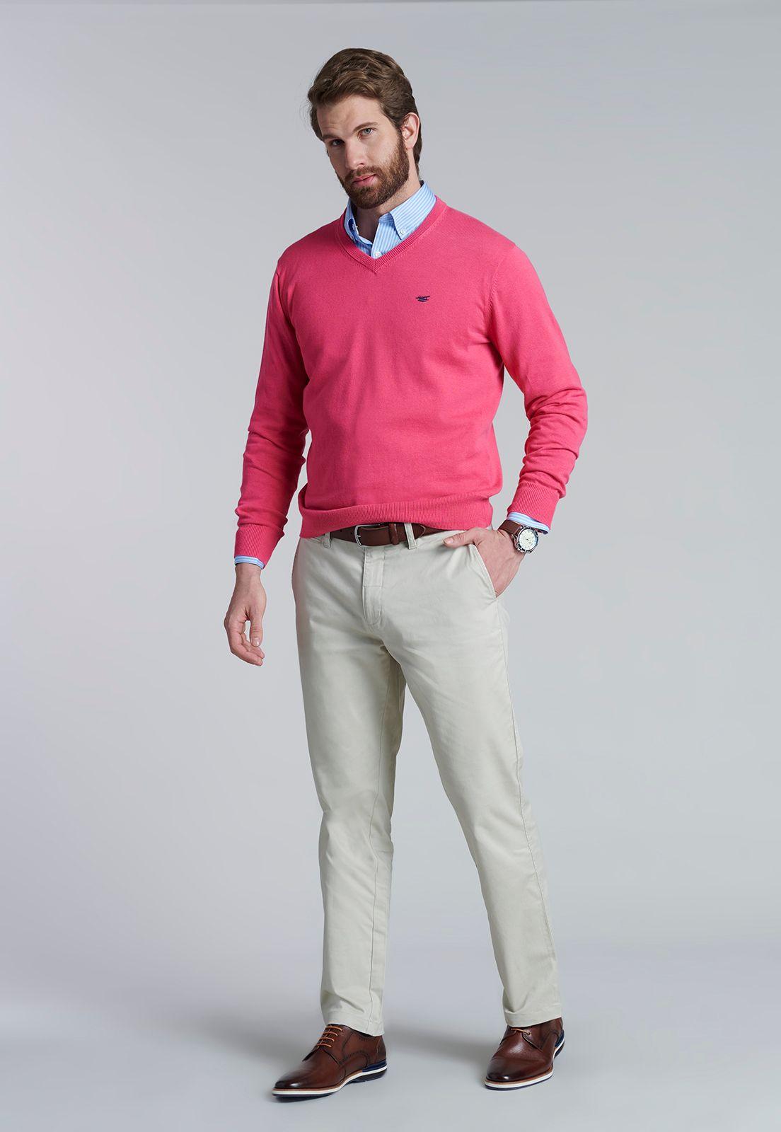 Sweater V Neck Solido F Coral-1