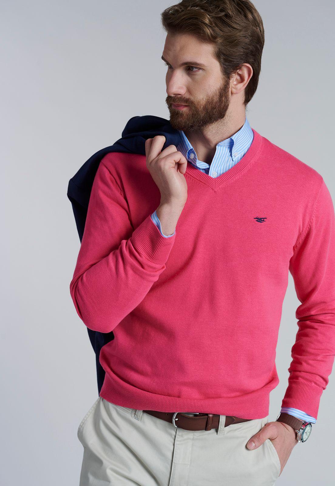 Sweater V Neck Solido F Coral-4