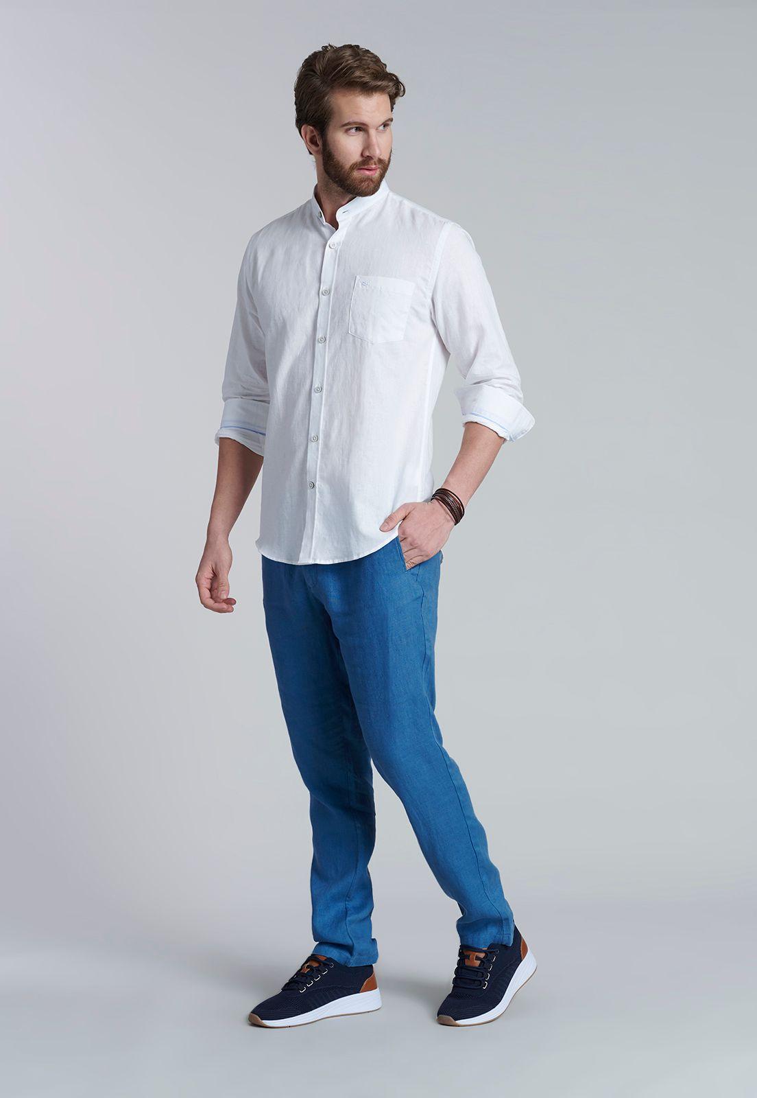 Camisa Lino Cuello Mao  F White-1