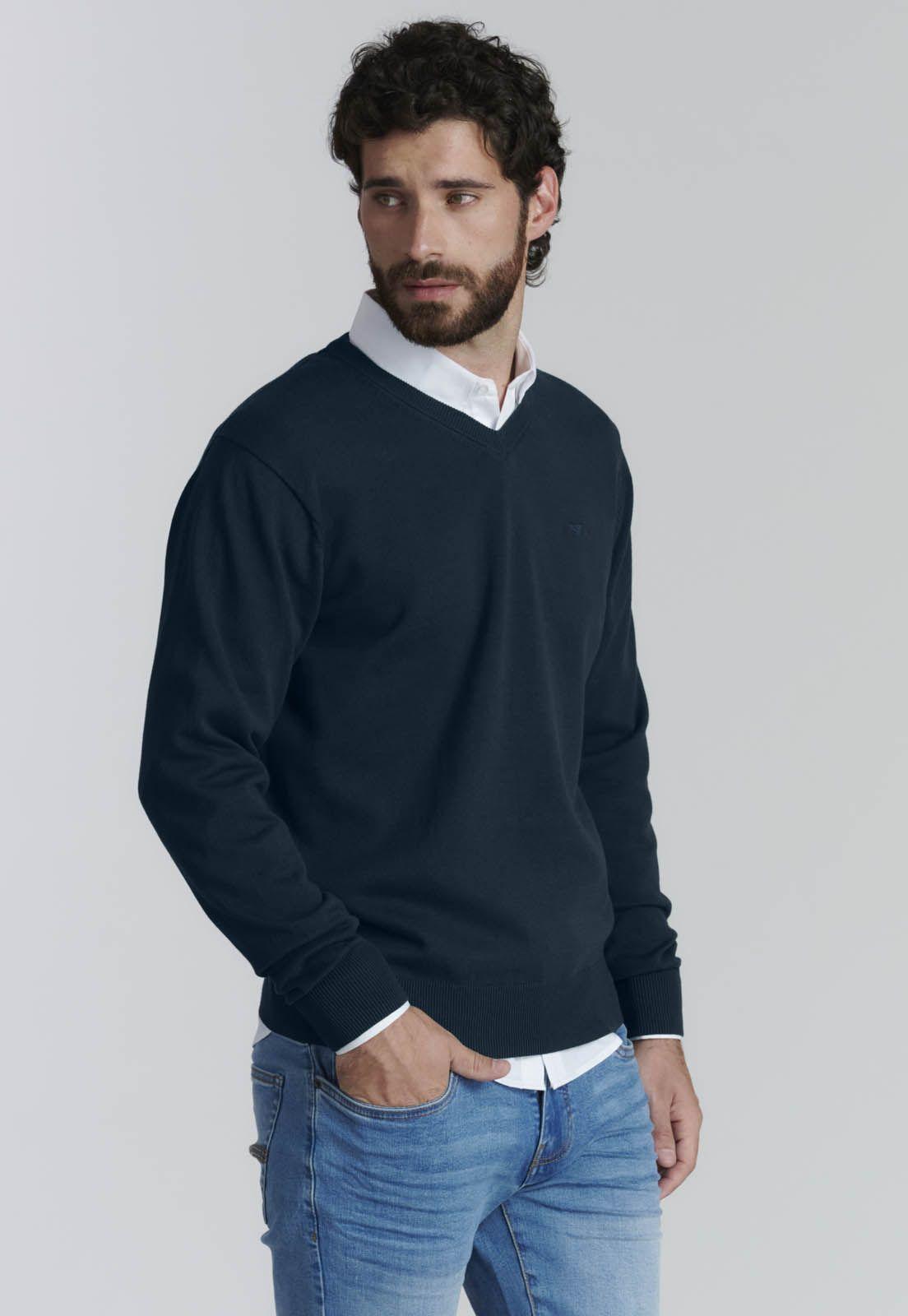 Sweater V Neck Solido F Smart Casual Navy-0
