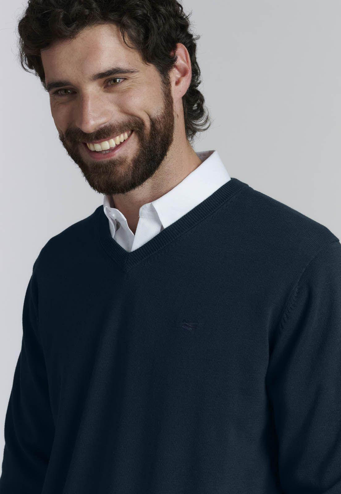 Sweater V Neck Solido F Smart Casual Navy-2