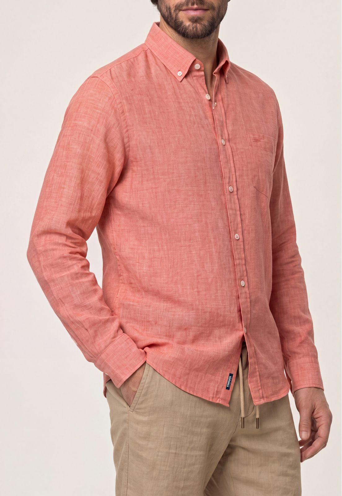 Camisa Sport Lino Melange Coral-3