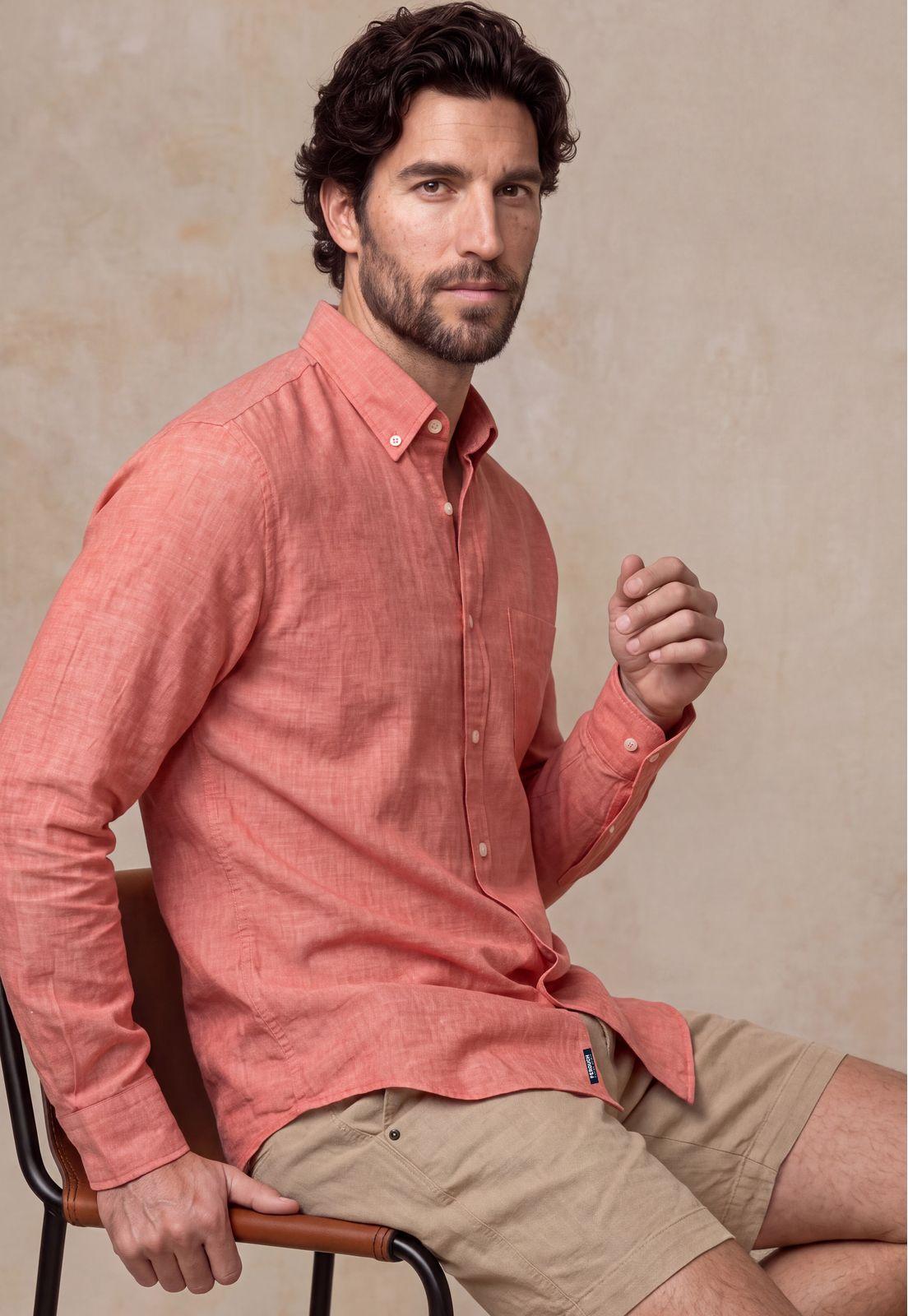 Camisa Sport Lino Melange Coral-4