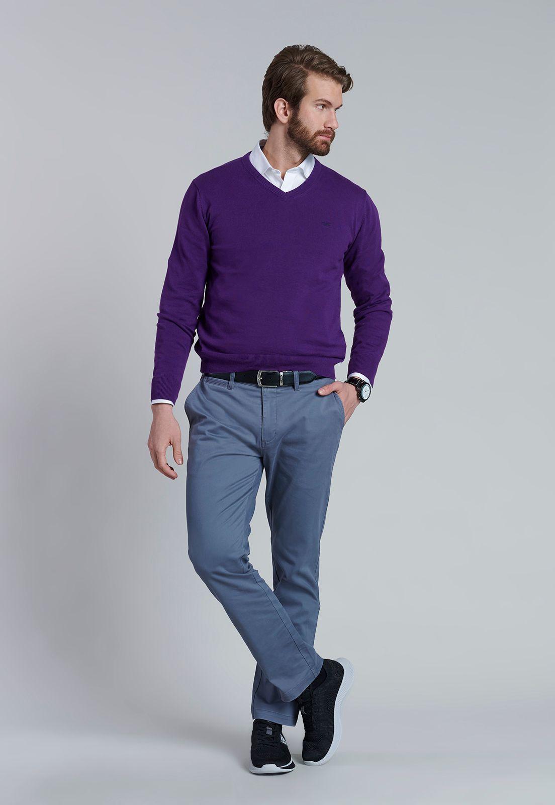 Sweater V Neck Solido F Dk Violet-1