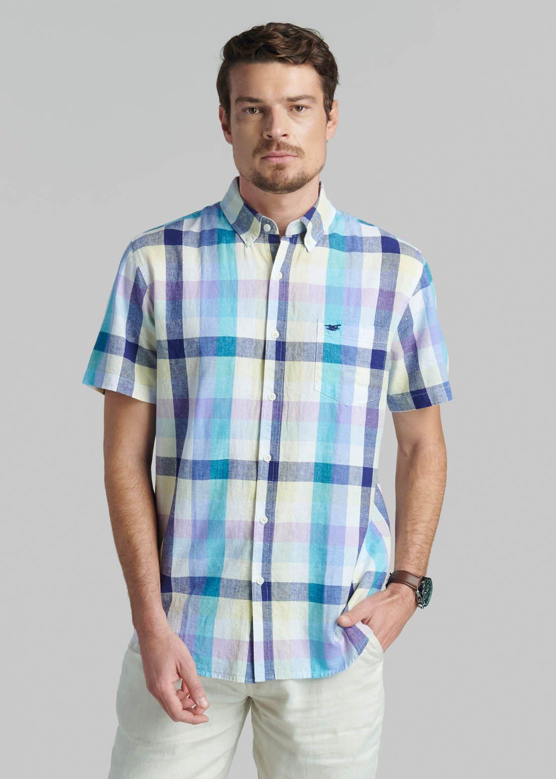 Camisa Lino Cuadros Purple-0