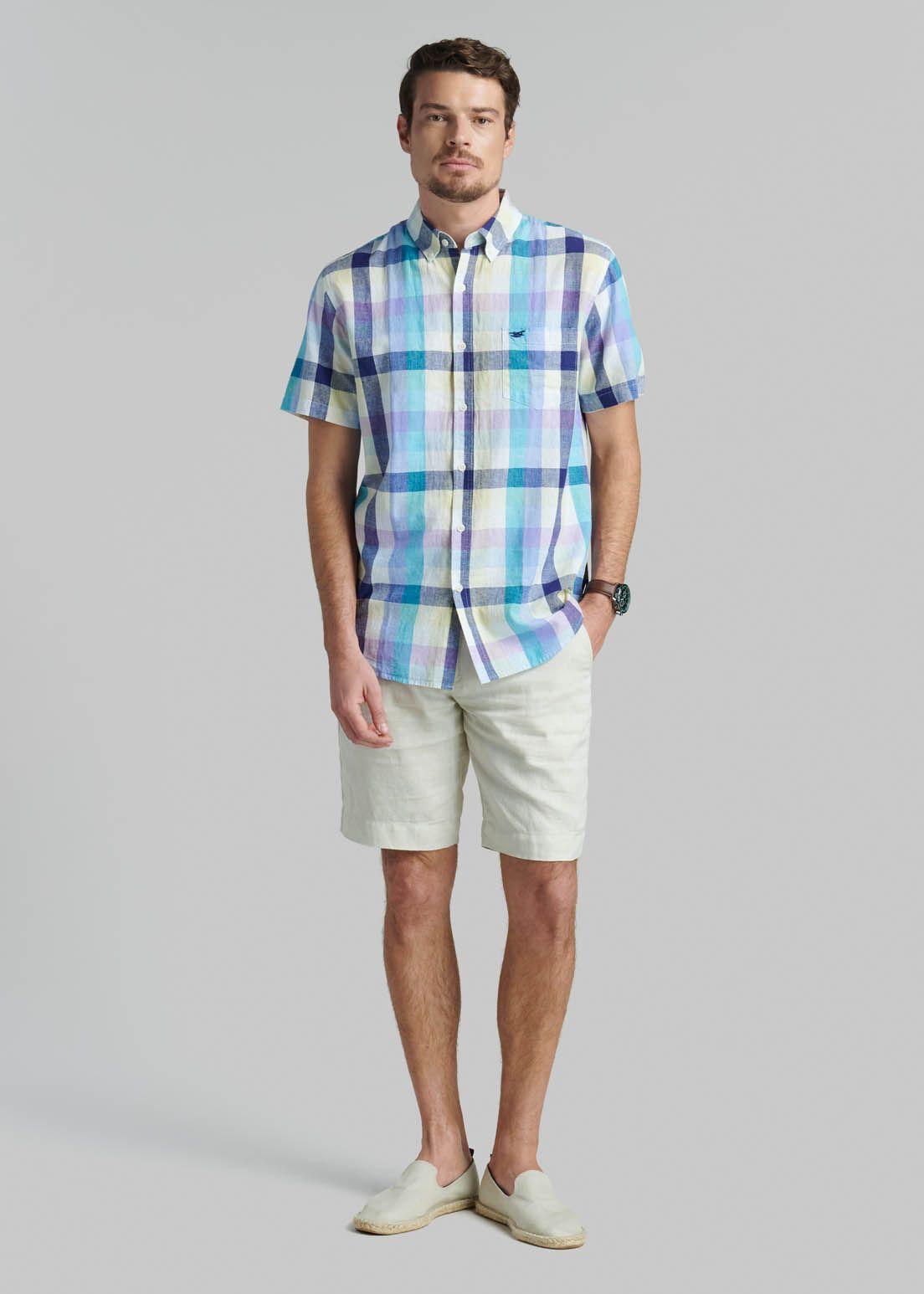 Camisa Lino Cuadros Purple-1