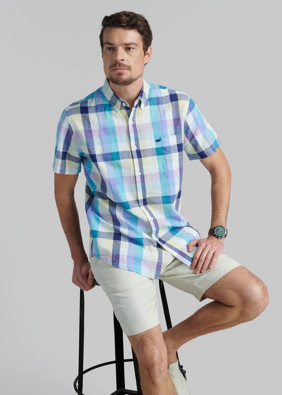 Camisa Lino Cuadros Purple-4