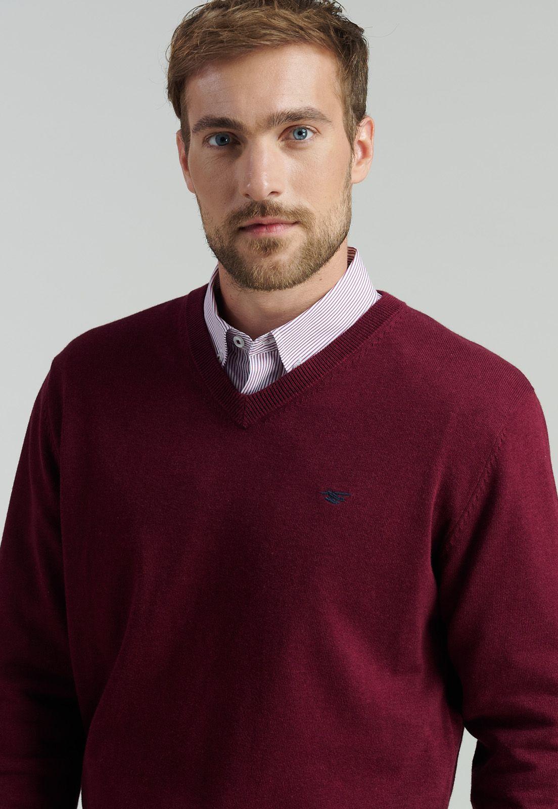 Sweater V Neck Melange F Smart Casual Dk Burgundy-2