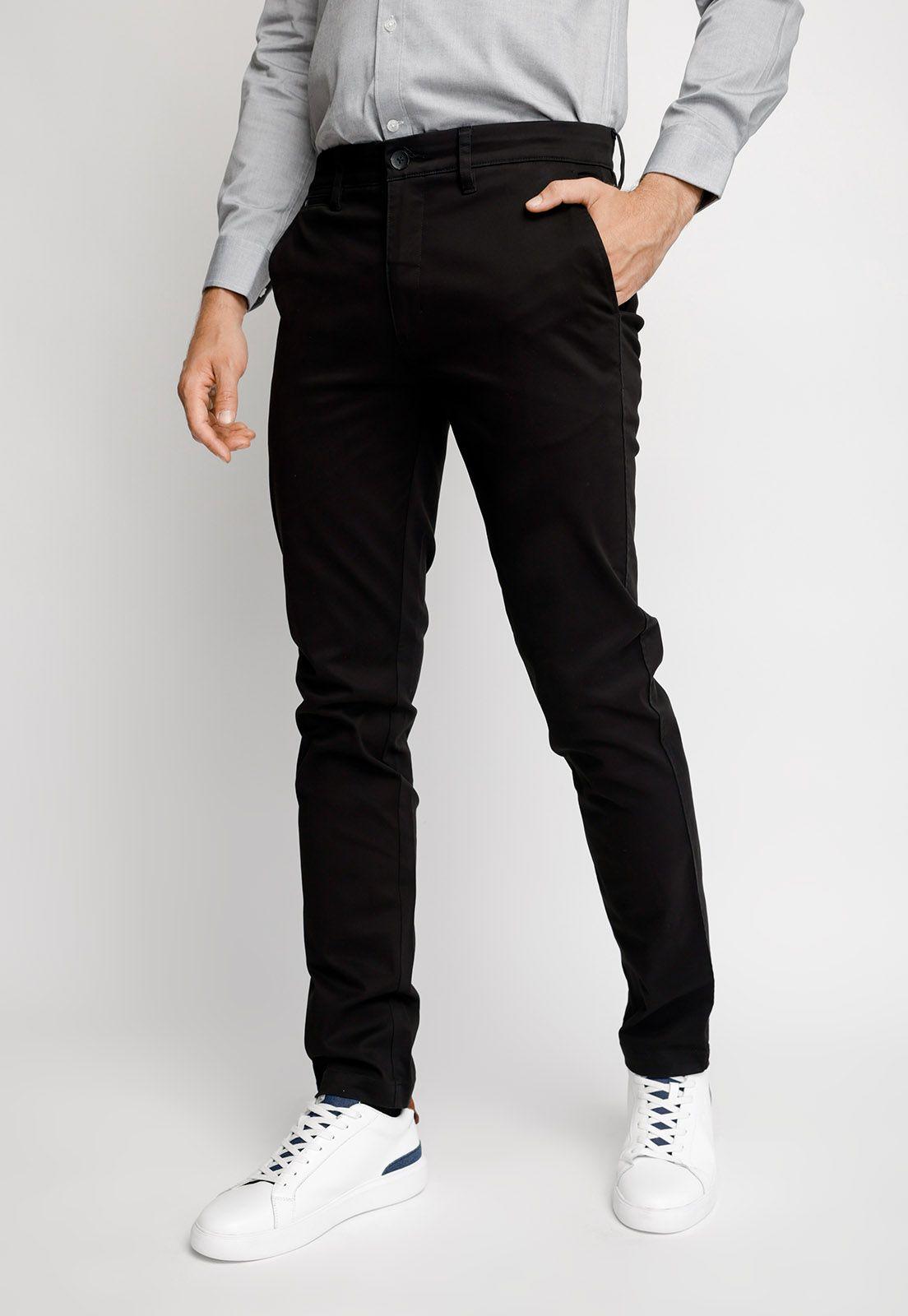 Pantalón Twill Sin Pliegues Slim L/33 Black-0