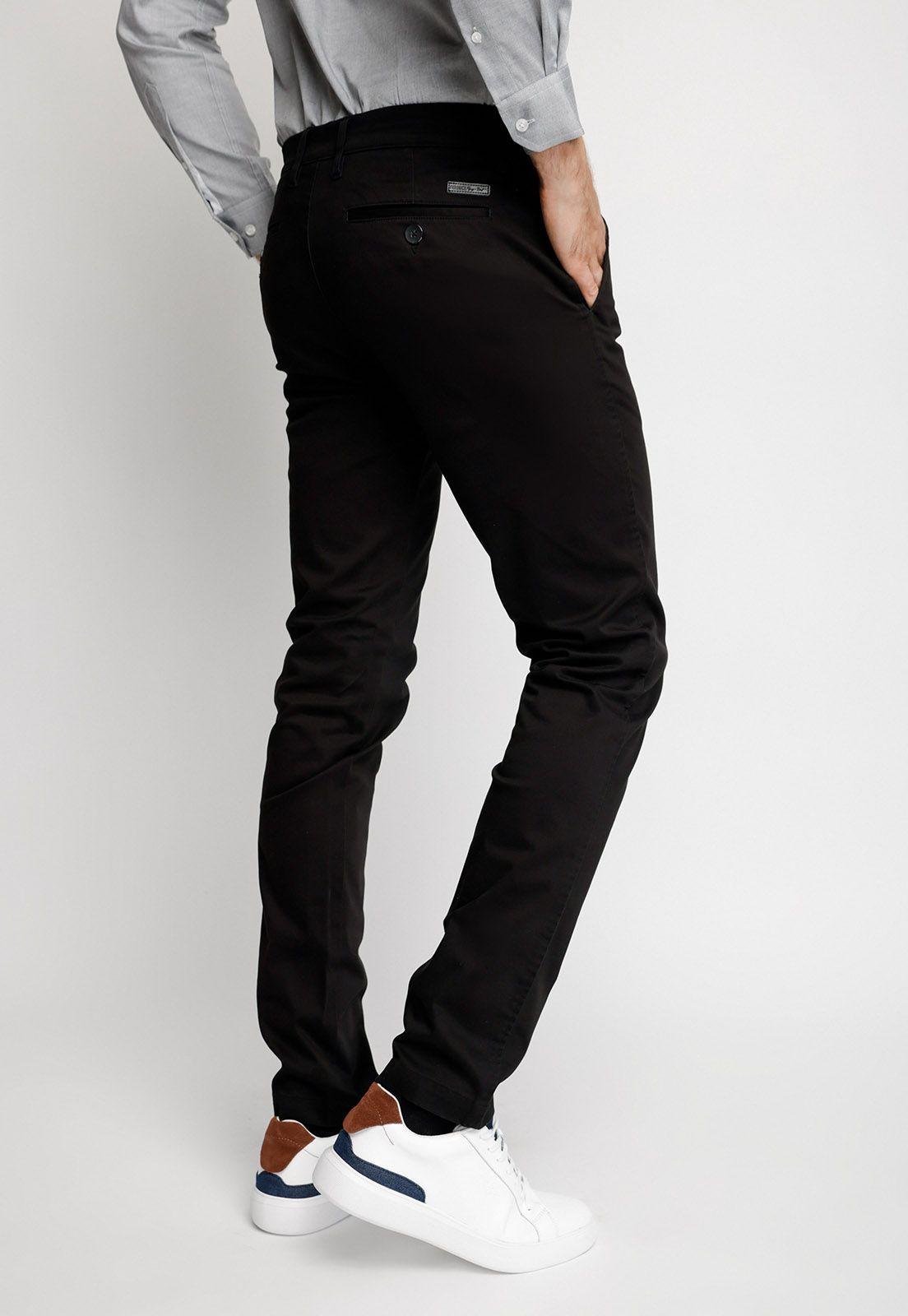 Pantalón Twill Sin Pliegues Slim L/33 Black-1