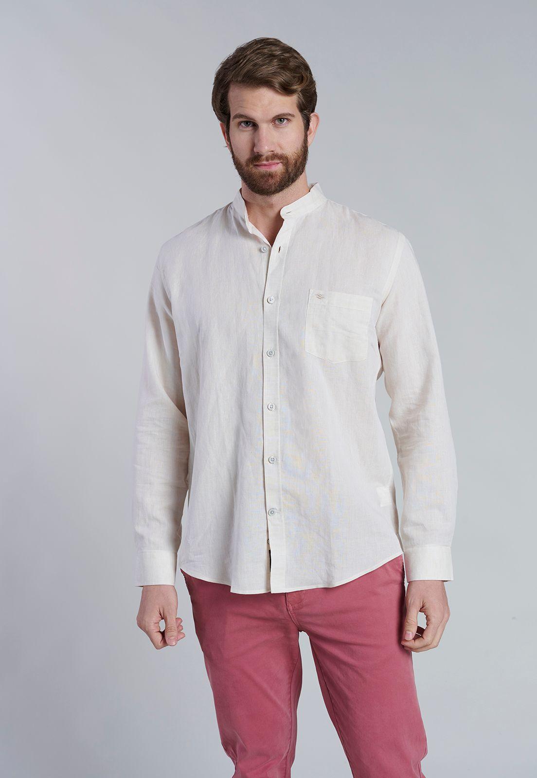 Camisa Lino Cuello Mao  F Sand-0