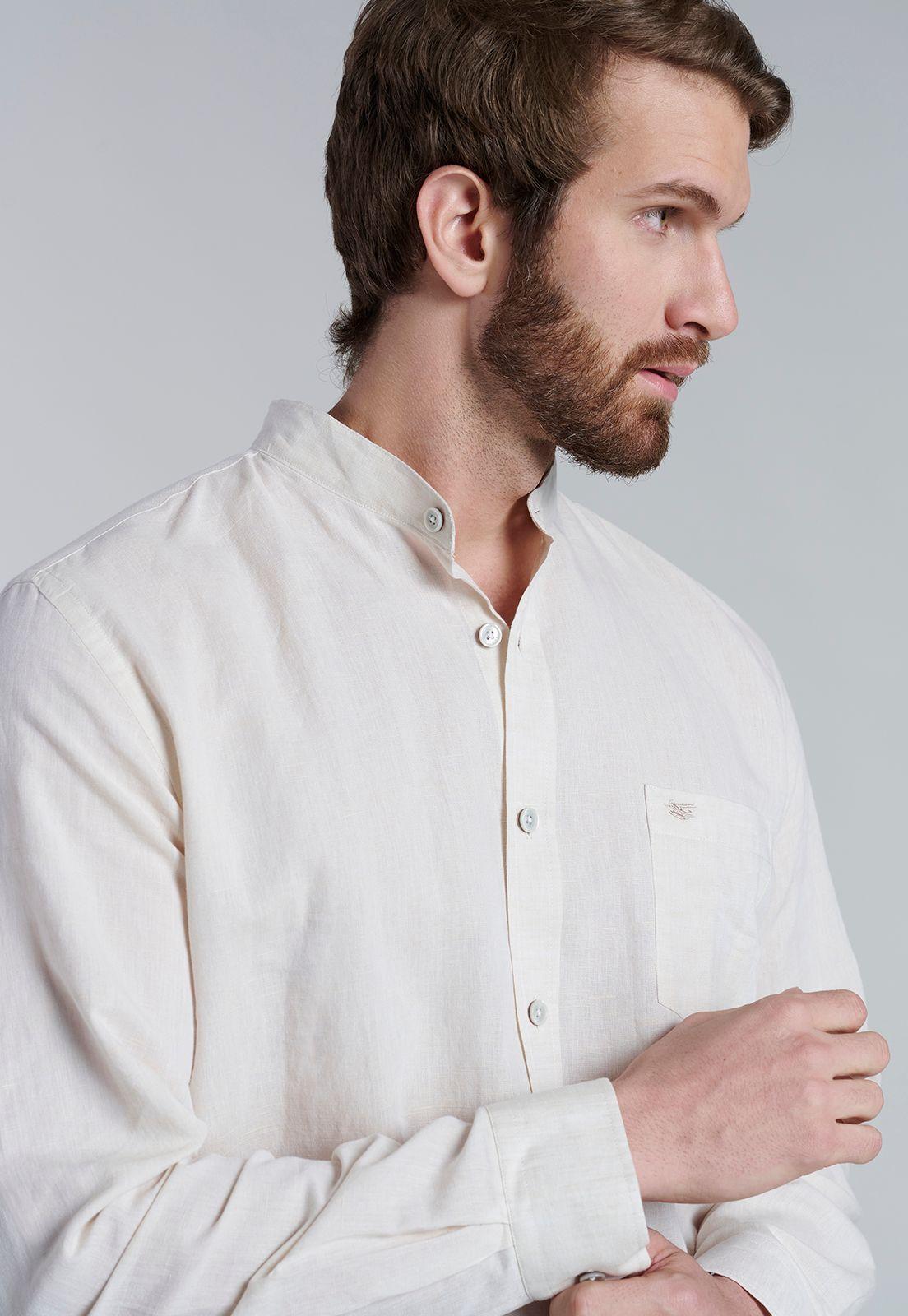 Camisa Lino Cuello Mao  F Sand-2