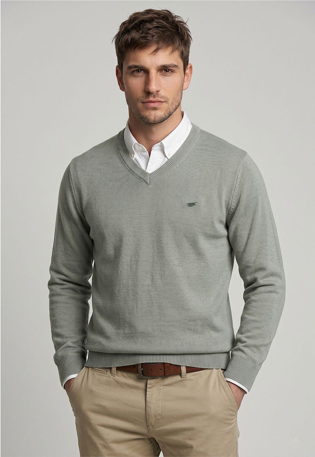 Sweater Arizona V-Neck Solido Salvia-0