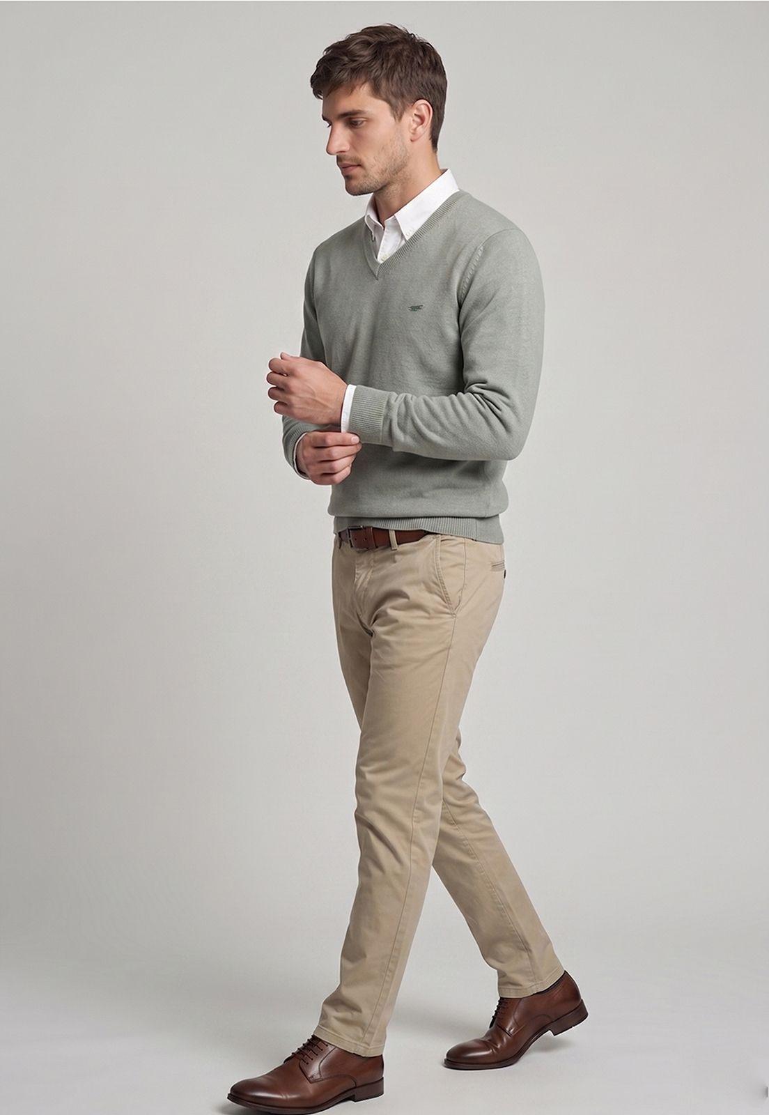 Sweater Arizona V-Neck Solido Salvia-1