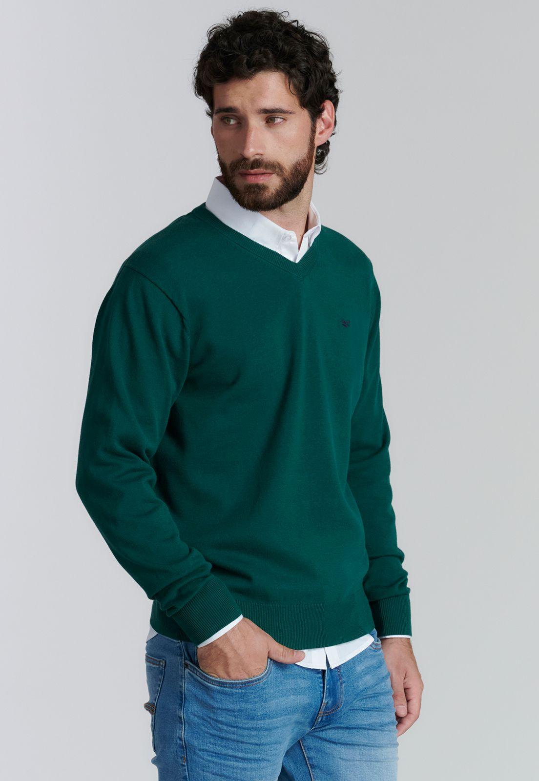 Sweater V Neck Solido F Smart Casual Forest-0