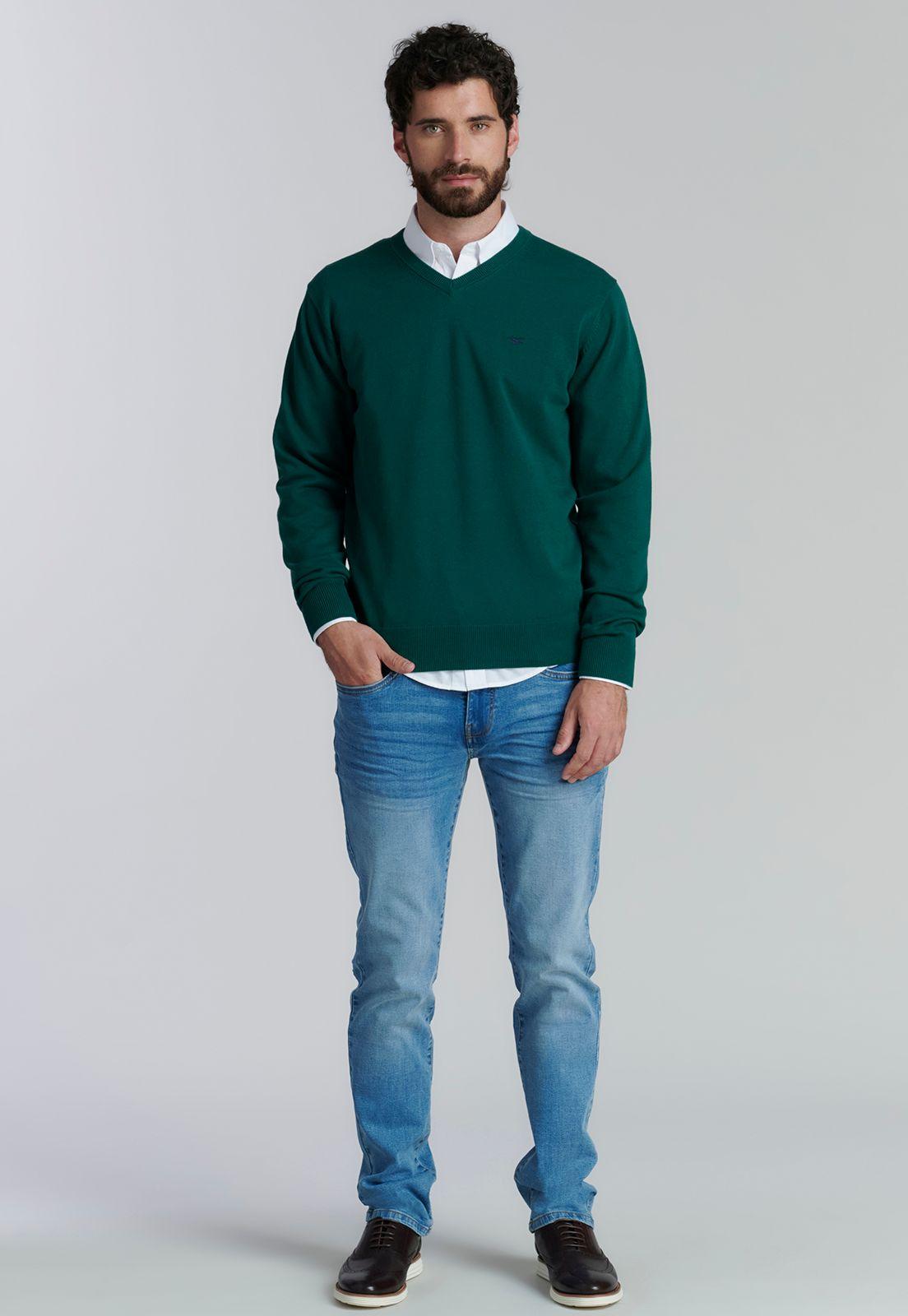 Sweater V Neck Solido F Smart Casual Forest-1