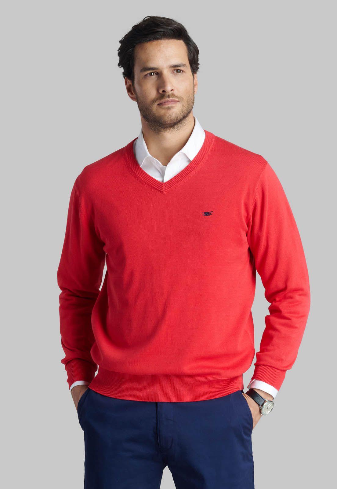 Sweater V Neck Solido Dk Coral-0