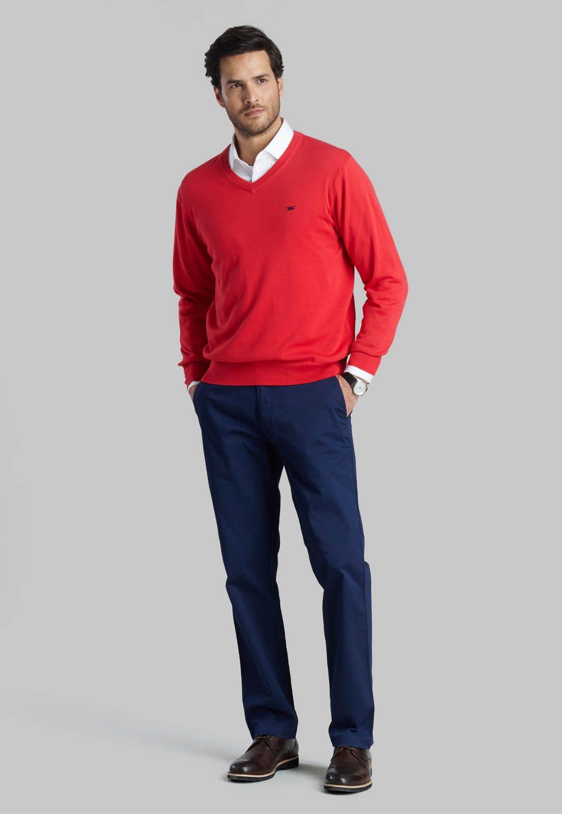 Sweater V Neck Solido Dk Coral-1