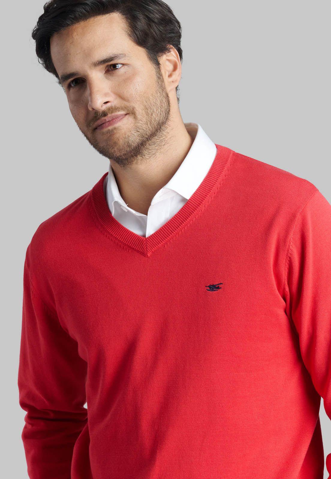 Sweater V Neck Solido Dk Coral-2