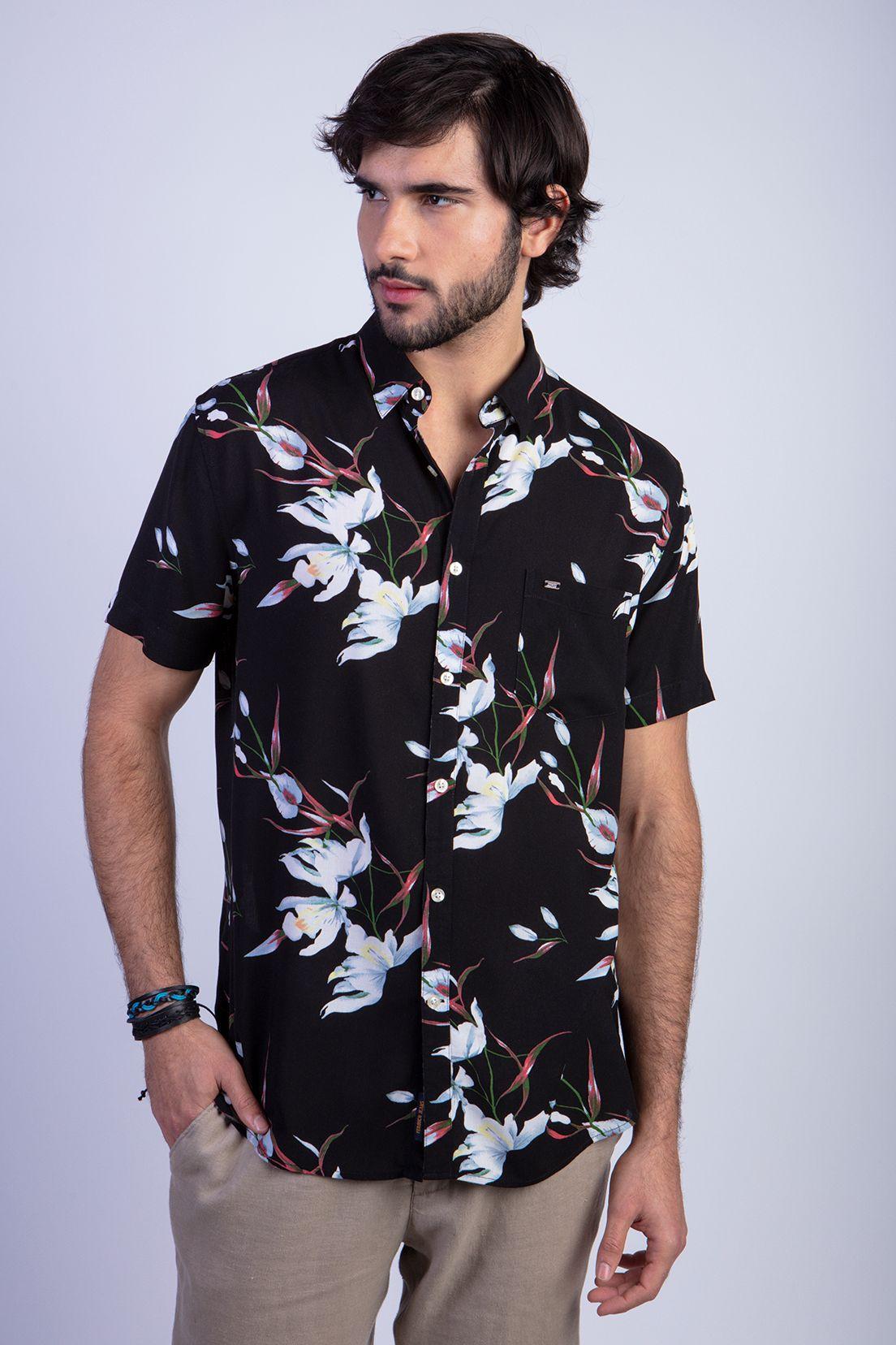 Camisa Estampada Flores Fj Black-0