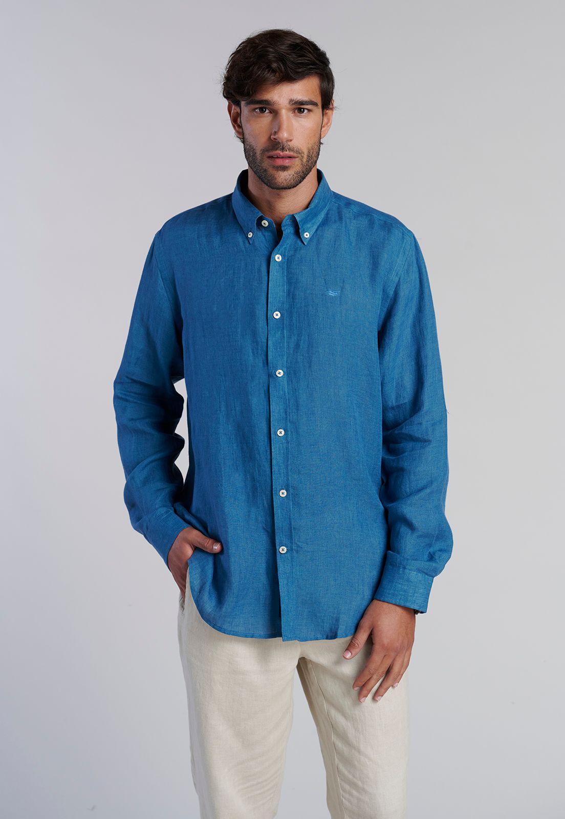 Camisa Lino Melange F Indigo Melange-0