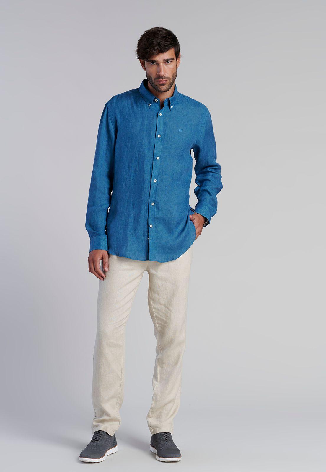 Camisa Lino Melange F Indigo Melange-1