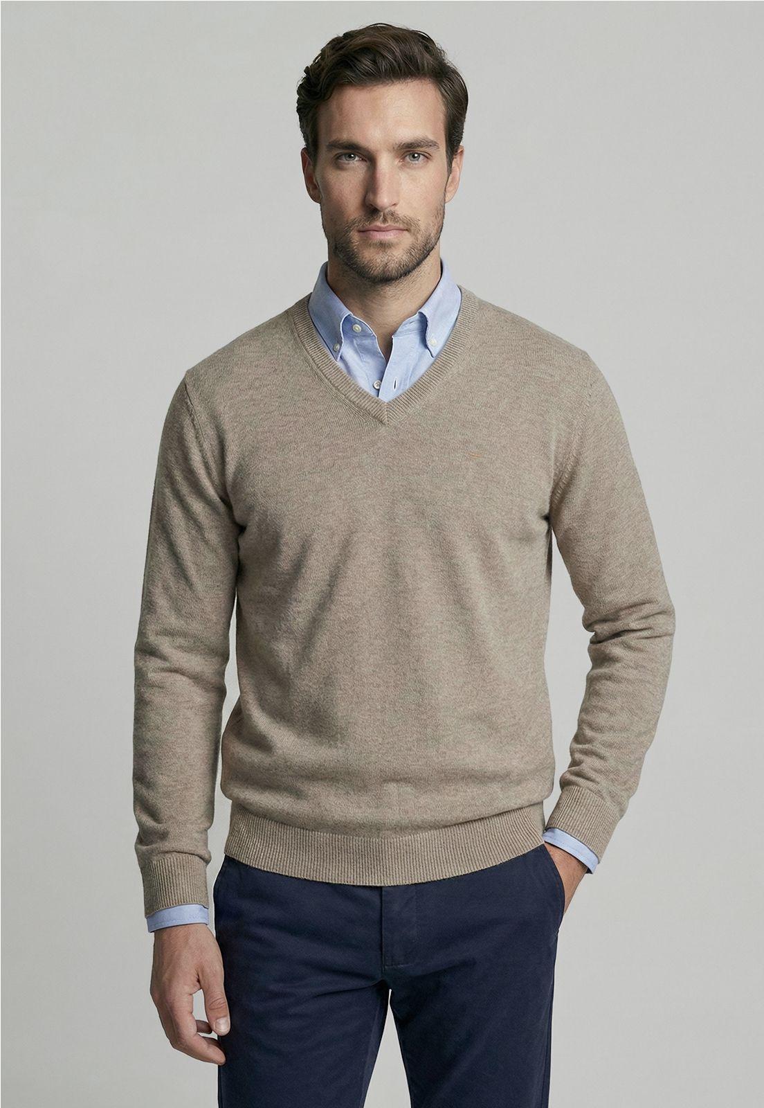 Sweater Atlanta V-Neck Dk Oyster Melange-0