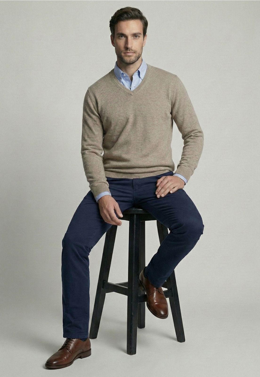 Sweater Atlanta V-Neck Dk Oyster Melange-4