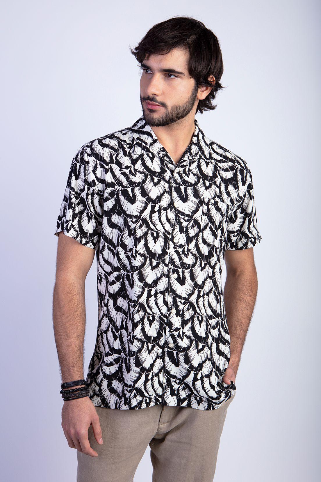 Camisa Estampada Hojas F Black-0