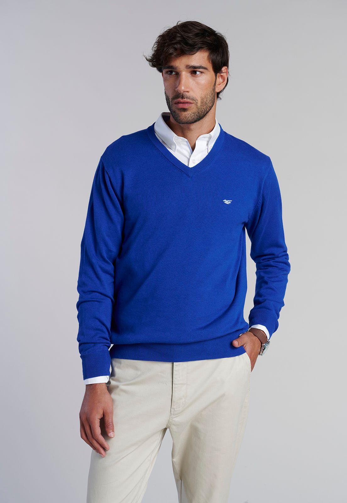 Sweater V Neck Solido F Blue-0