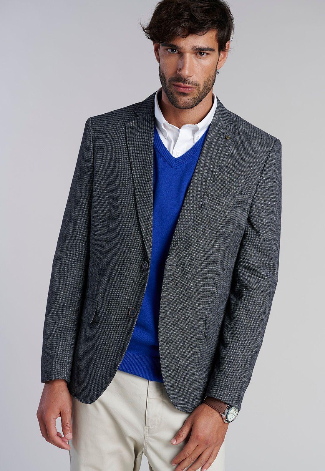 Sweater V Neck Solido F Blue-4