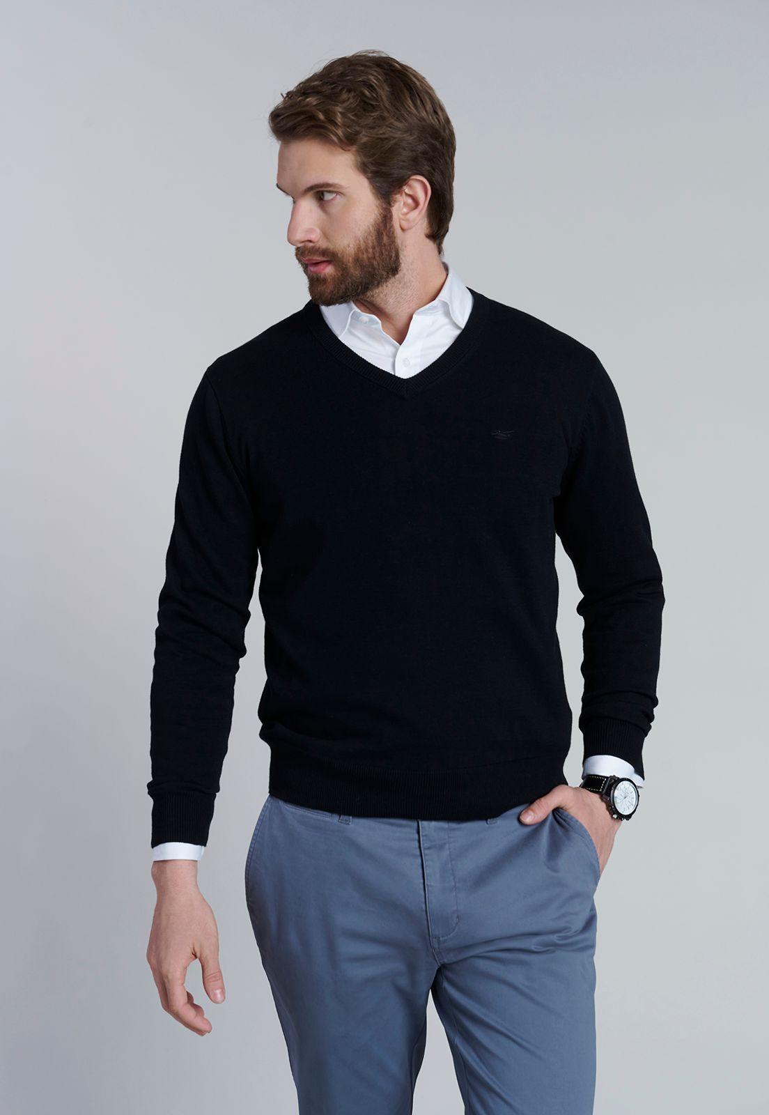 Sweater V Neck Solido F Black-0