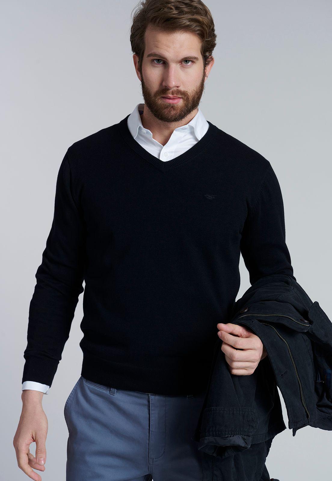 Sweater V Neck Solido F Black-4