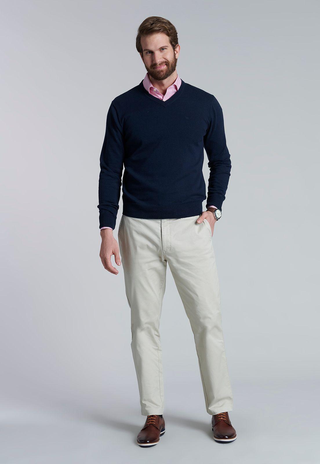 Sweater V Neck Solido F Navy-1