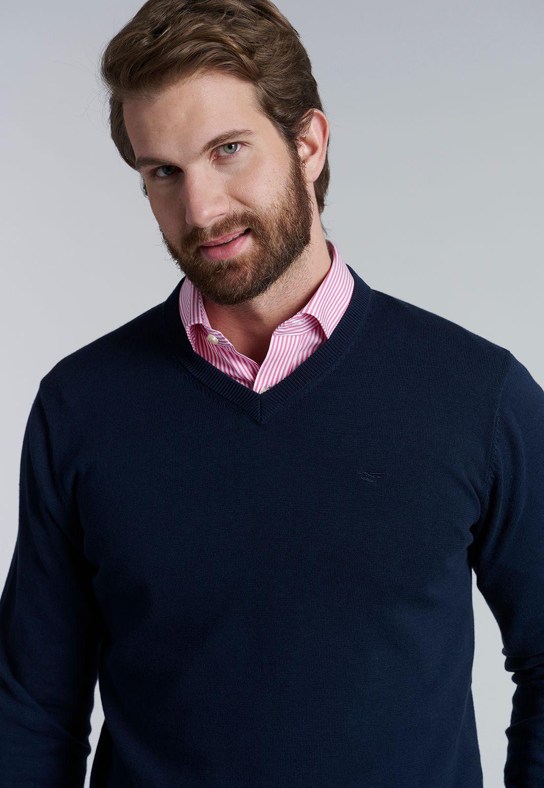 Sweater V Neck Solido F Navy-2