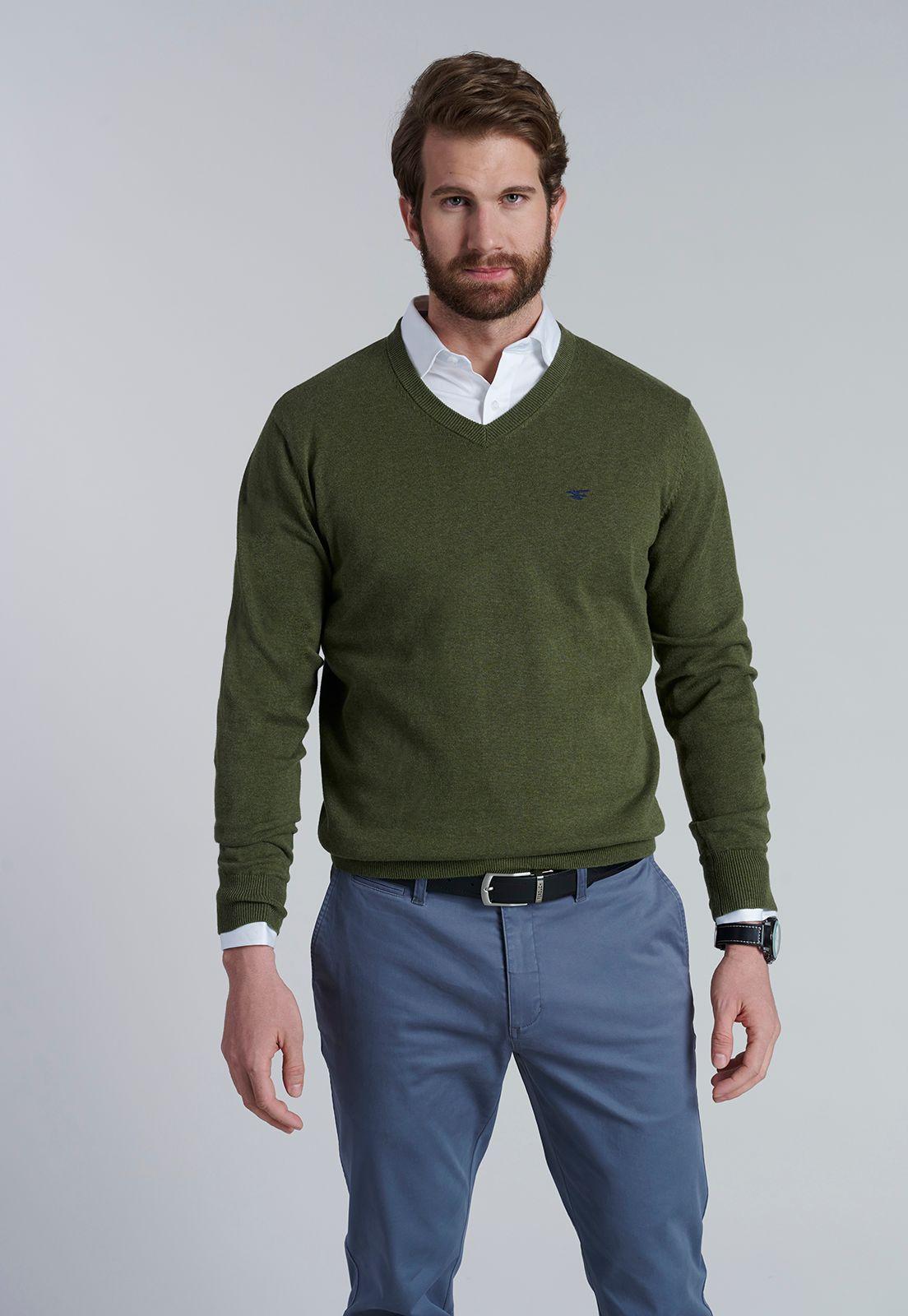 Sweater V Neck Melange F Military-0