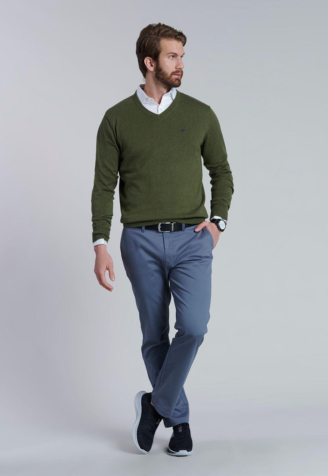 Sweater V Neck Melange F Military-1
